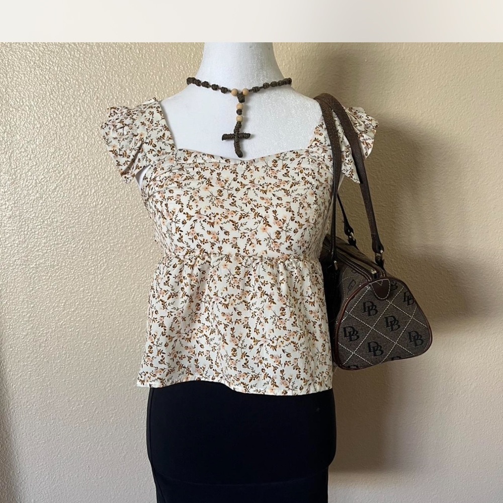Paper Crane Cream and Brown Floral Blouse